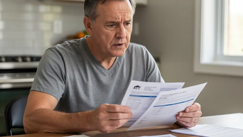 Propriétaire analysant des soumissions de travaux à sa table de cuisine